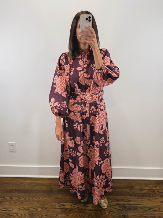 The Vineyard Rose Dress | Wine Floral Maxi Dress