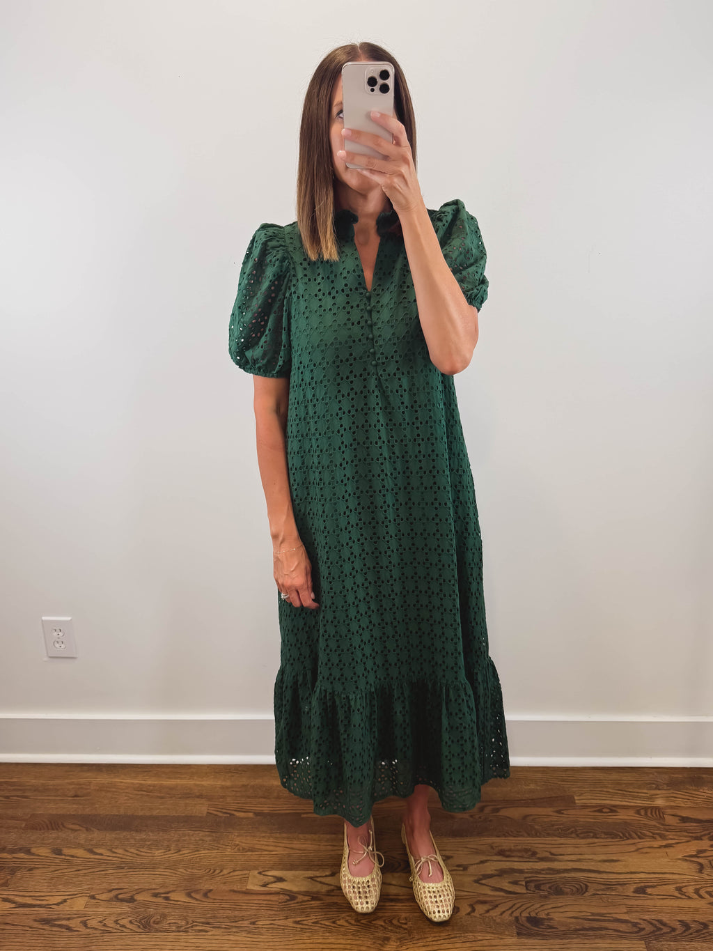 The Meadow Dress | Green Eyelet Puff Sleeve Midi Dress