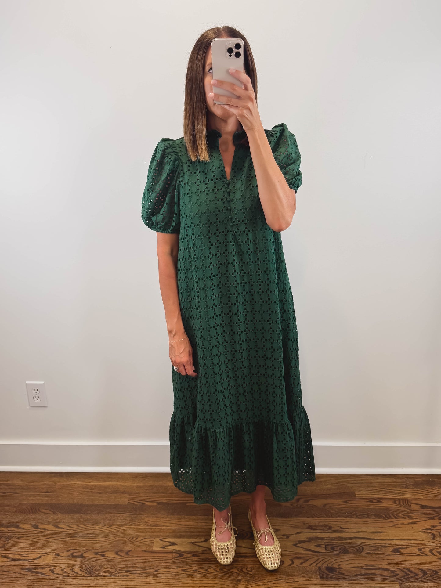 The Meadow Dress | Green Eyelet Puff Sleeve Midi Dress