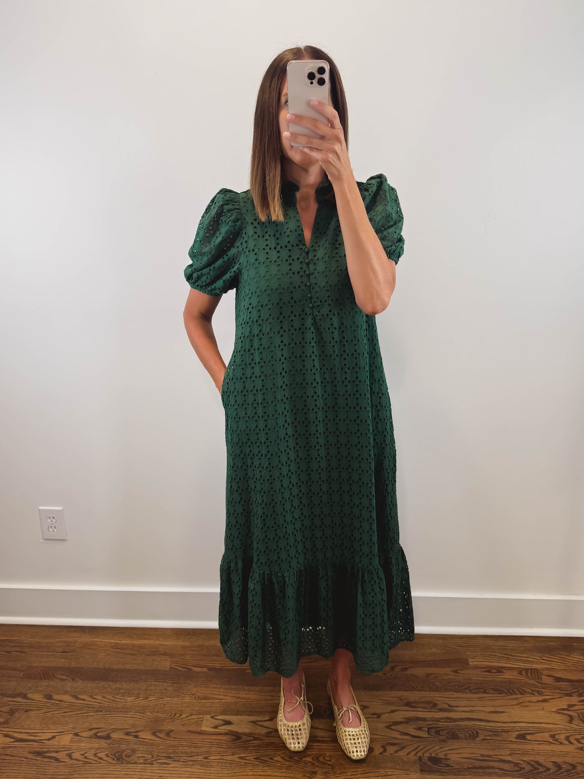 The Meadow Dress | Green Eyelet Puff Sleeve Midi Dress