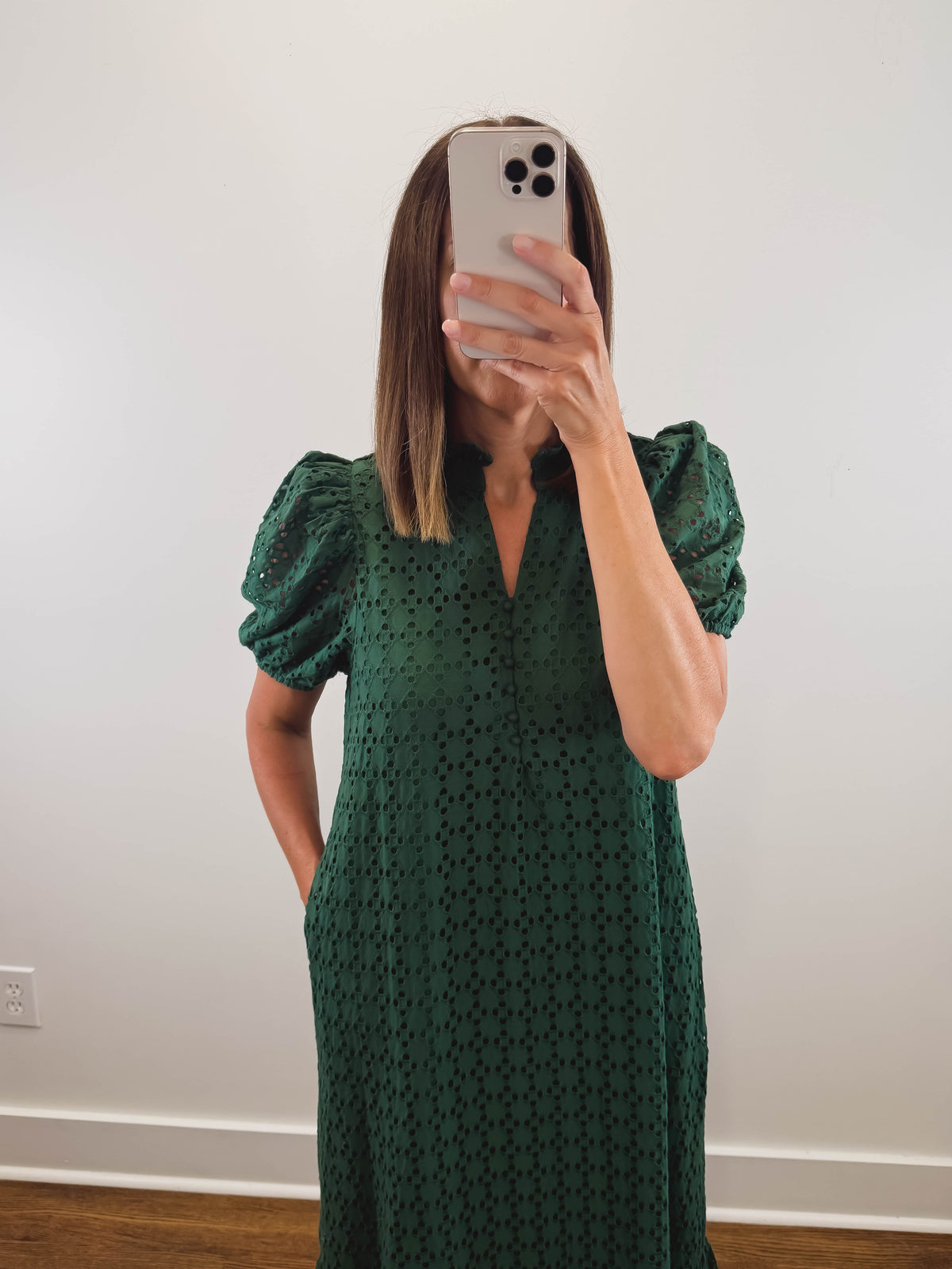 The Meadow Dress | Green Eyelet Puff Sleeve Midi Dress