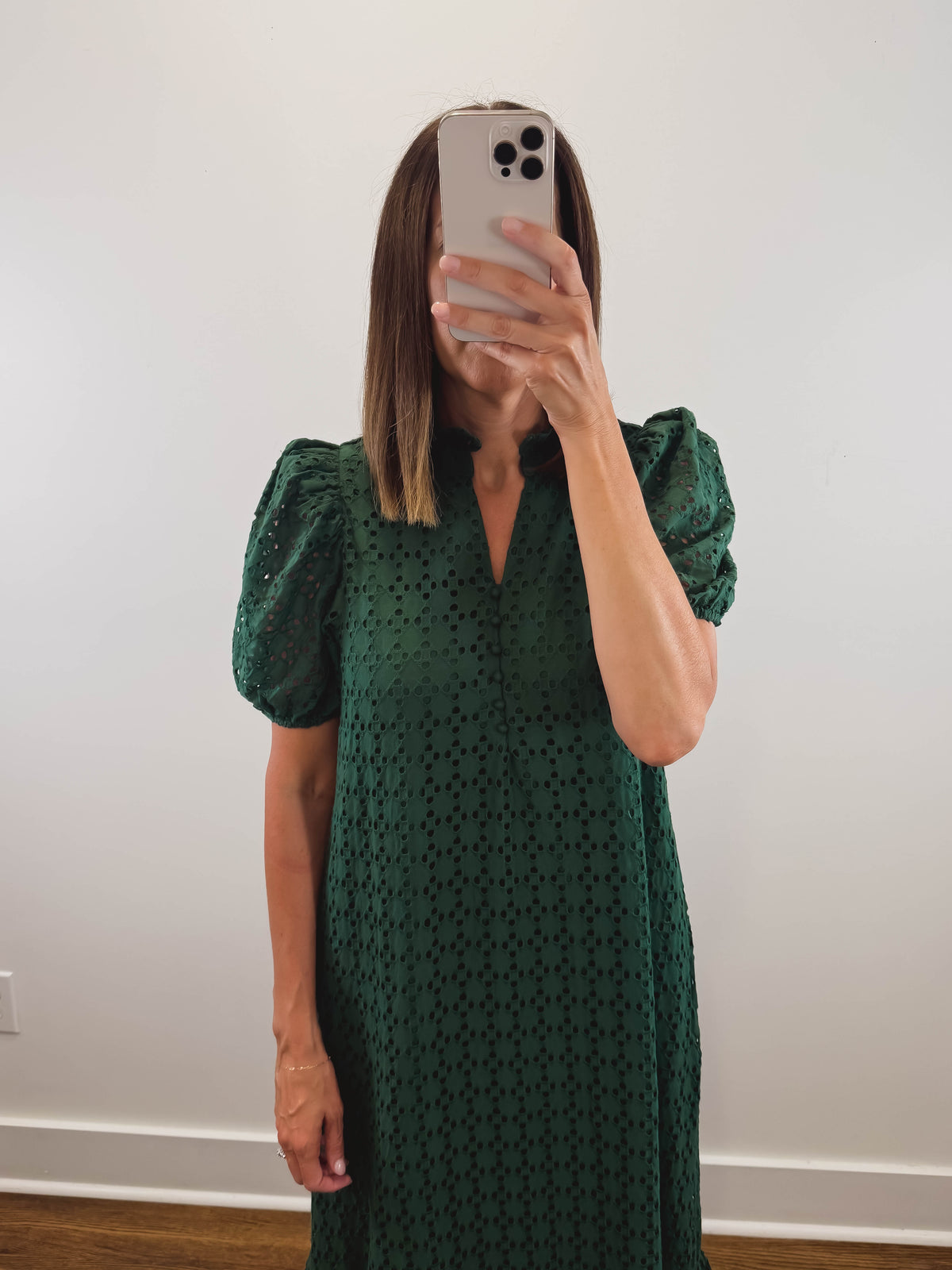 The Meadow Dress | Green Eyelet Puff Sleeve Midi Dress
