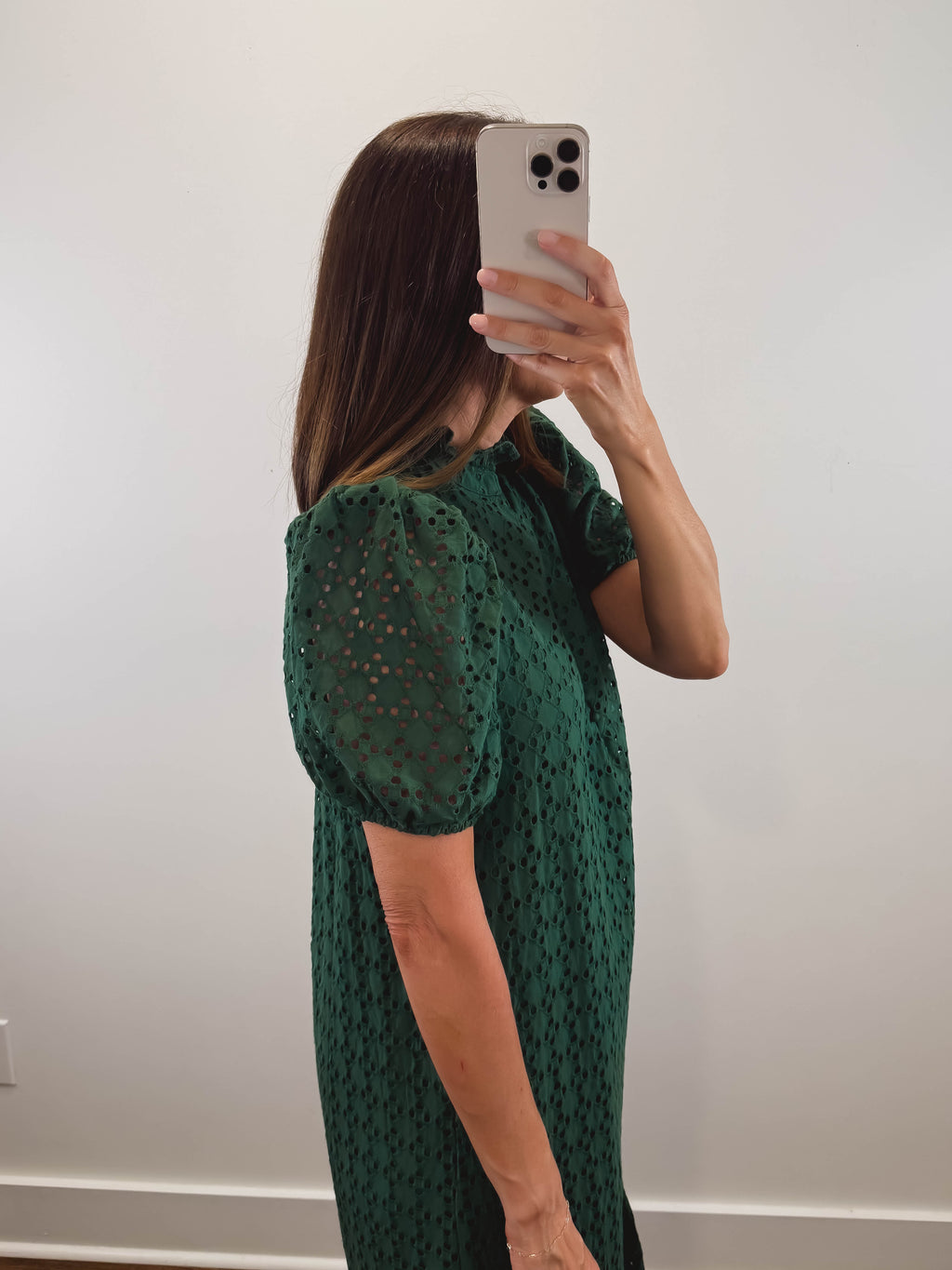 The Meadow Dress | Green Eyelet Puff Sleeve Midi Dress