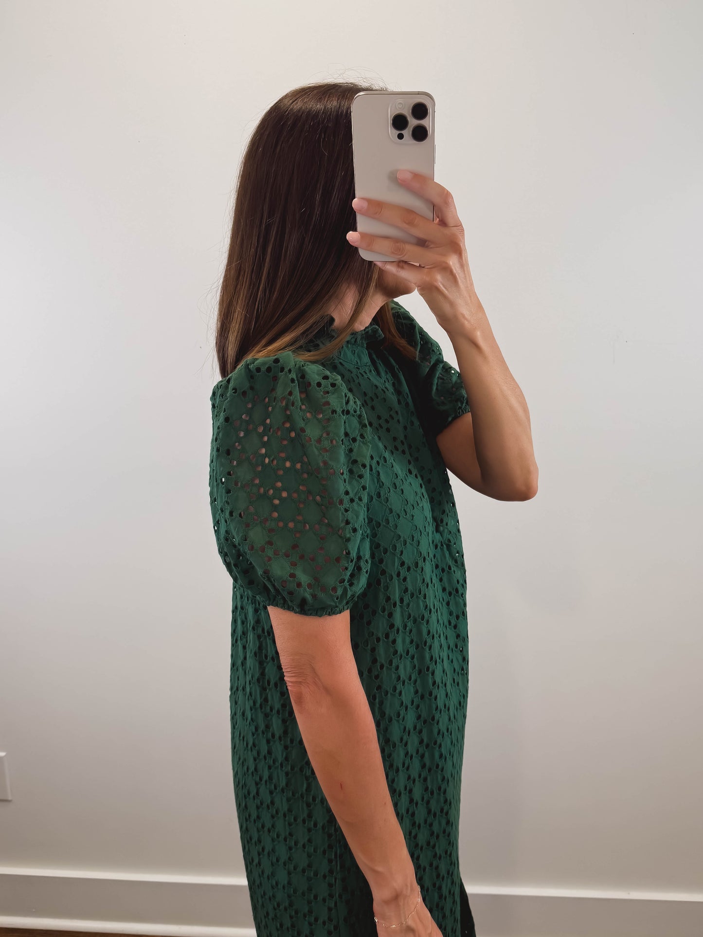 The Meadow Dress | Green Eyelet Puff Sleeve Midi Dress