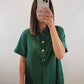 The Evergreen Lane Dress | Green Collared Short Sleeve Midi Dress