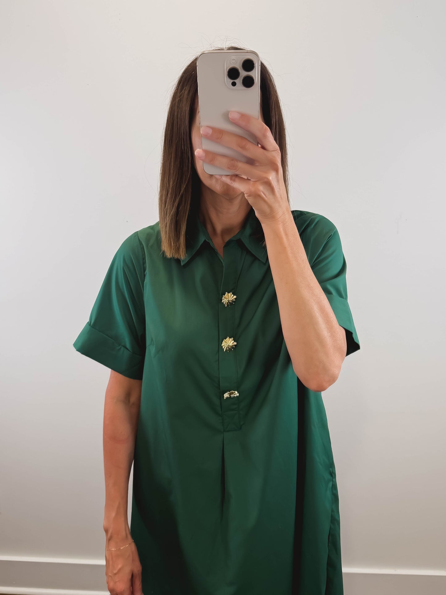 The Evergreen Lane Dress | Green Collared Short Sleeve Midi Dress
