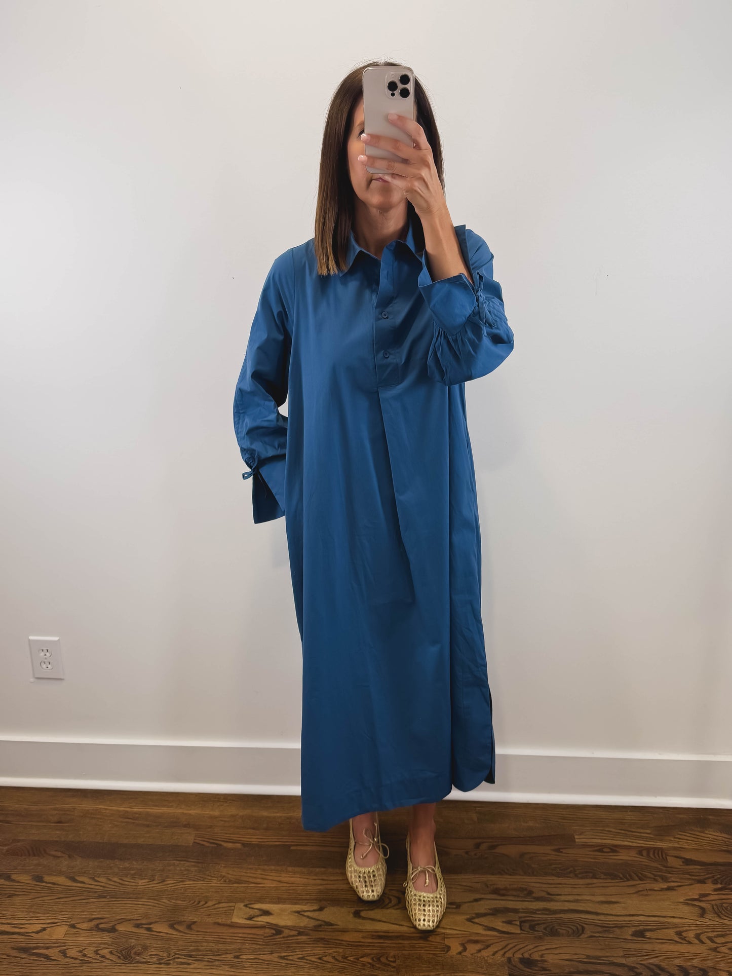 The Misty Morning Dress | Blue Collared Long Sleeve Midi Dress