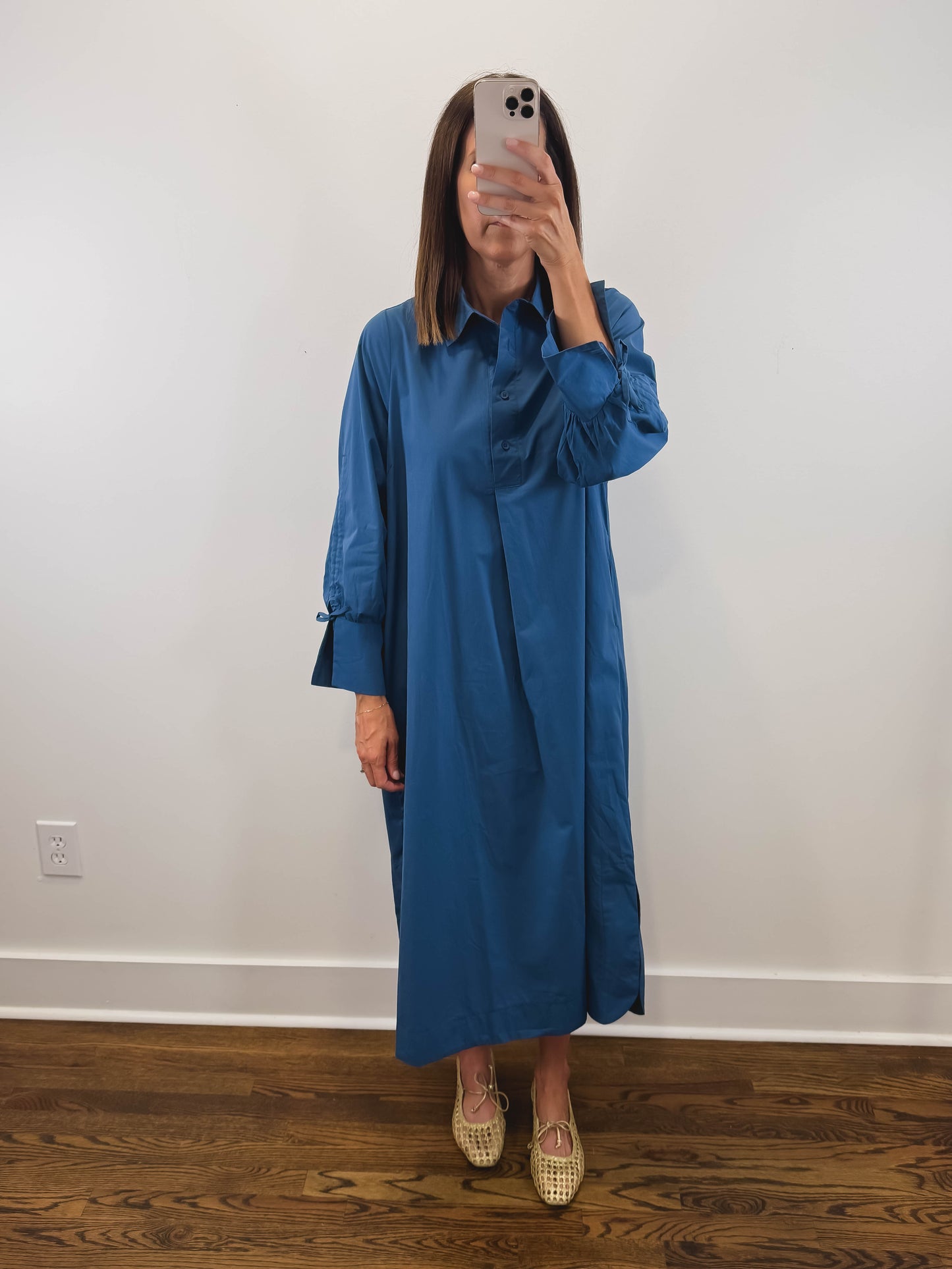 The Misty Morning Dress | Blue Collared Long Sleeve Midi Dress