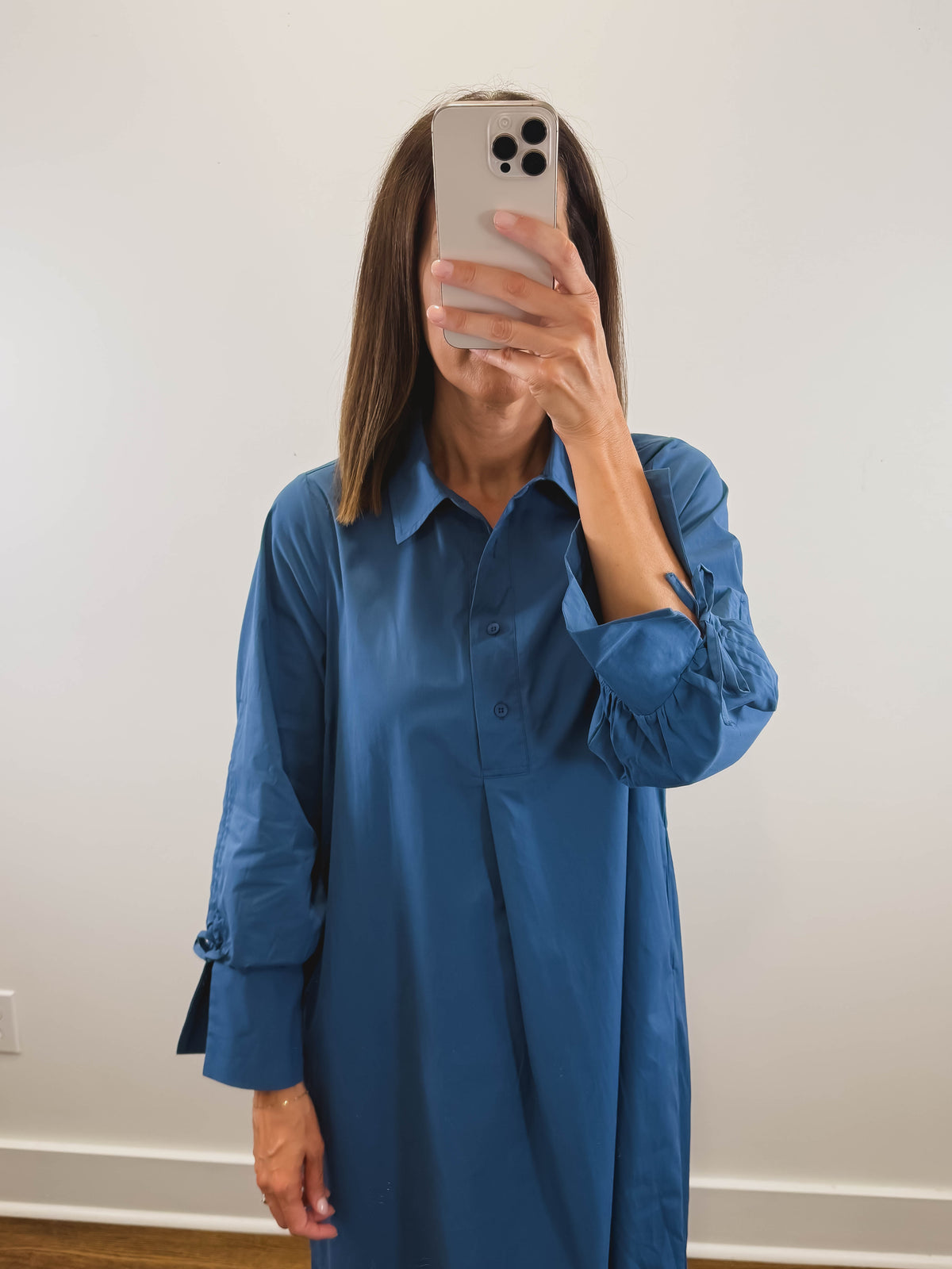 The Misty Morning Dress | Blue Collared Long Sleeve Midi Dress