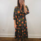 The Moody Floral Dress | Black Floral Smocked Three-Quarter Sleeve Midi Dress
