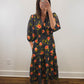 The Moody Floral Dress | Black Floral Smocked Three-Quarter Sleeve Midi Dress