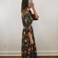 The Moody Floral Dress | Black Floral Smocked Three-Quarter Sleeve Midi Dress
