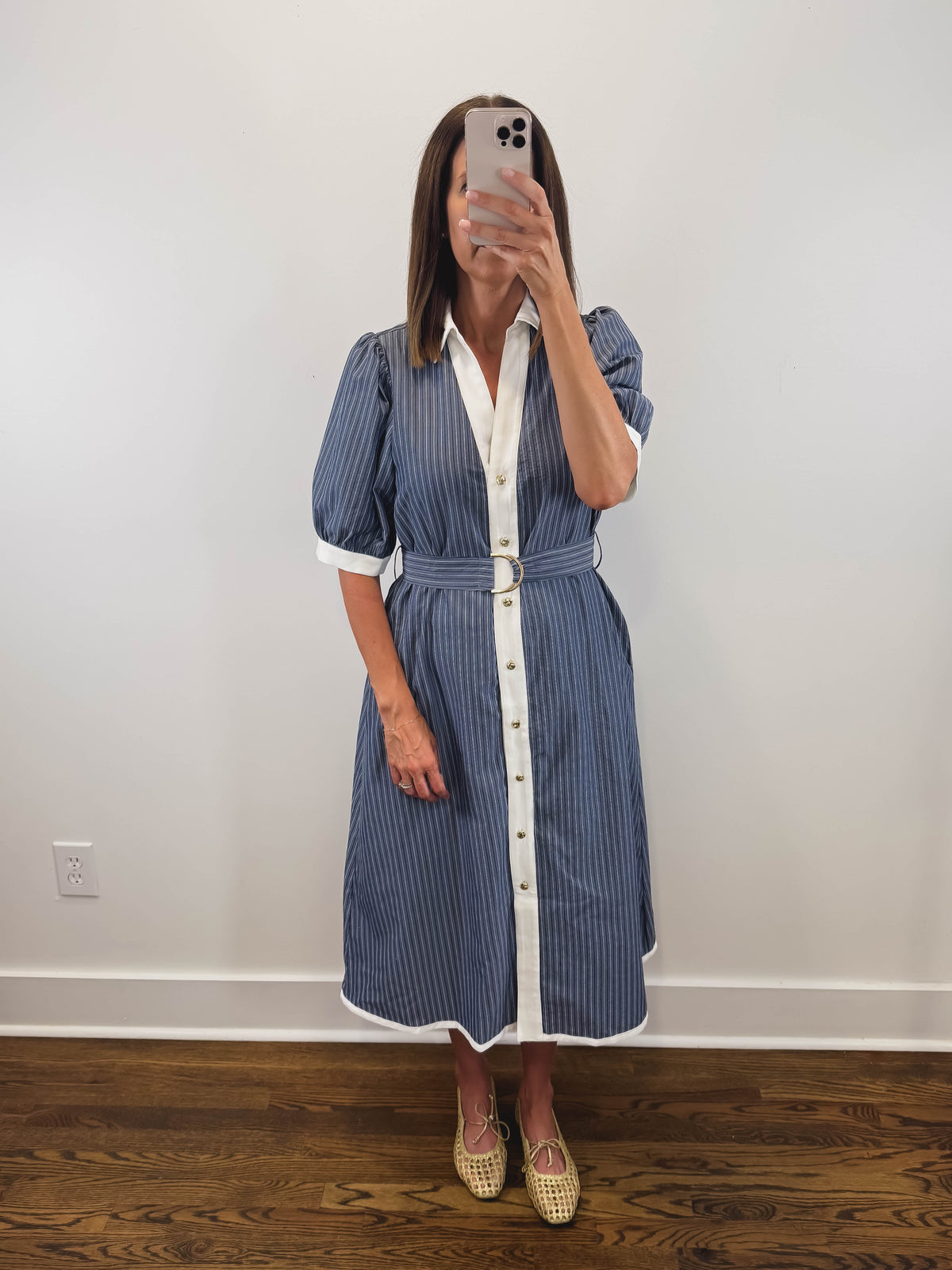 The Oxford Stripe Dress | Blue Striped Short Sleeve Midi Dress