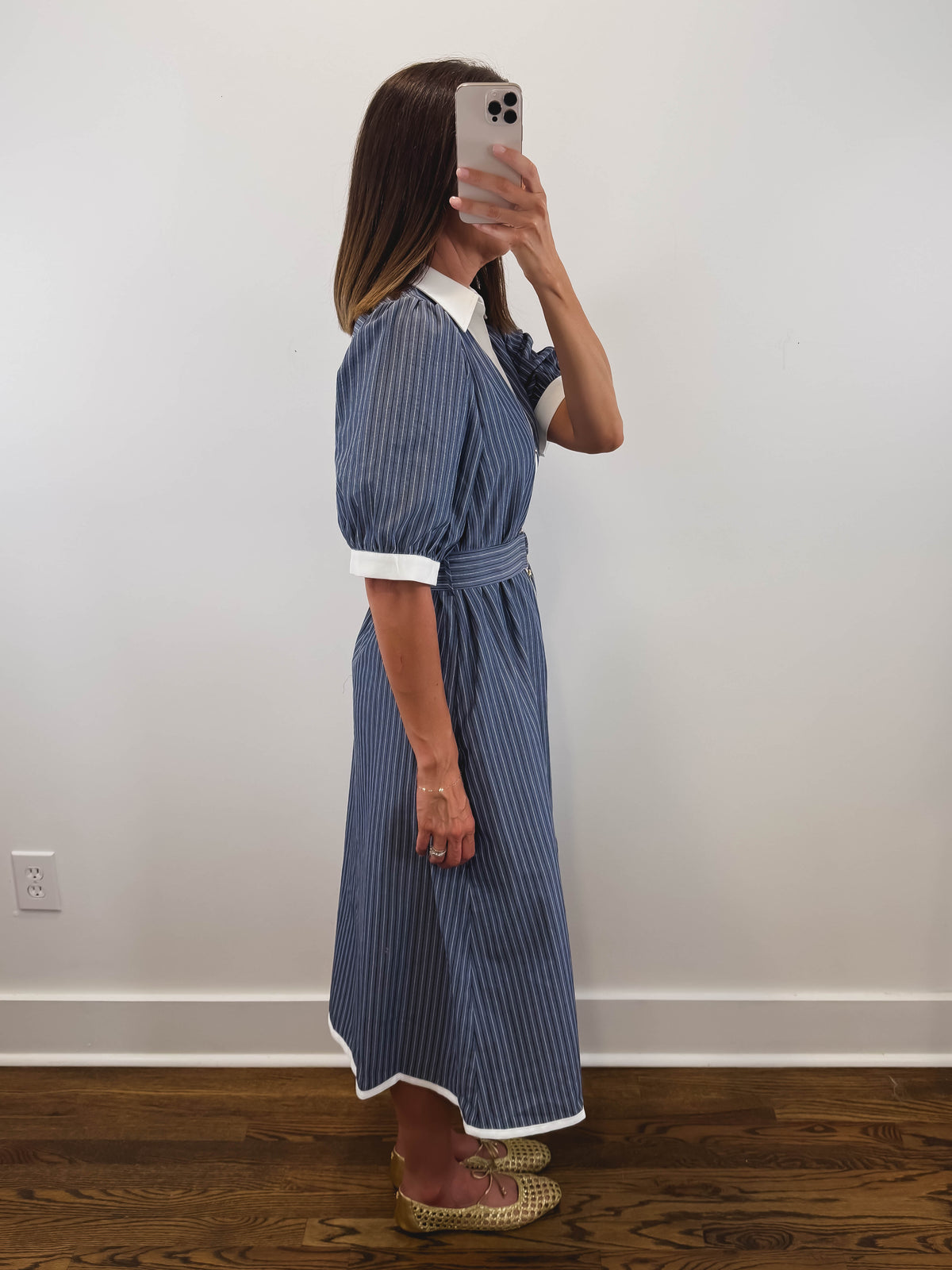 The Oxford Stripe Dress | Blue Striped Short Sleeve Midi Dress