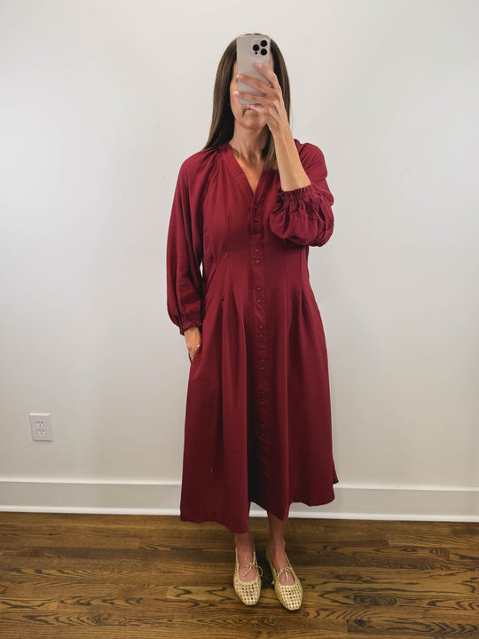 The Vivienne Dress | Burgundy Long Sleeve Midi Dress