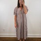 The Oakley Dress | Brown Striped Puff Sleeve Midi Dress
