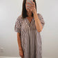 The Oakley Dress | Brown Striped Puff Sleeve Midi Dress