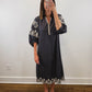 The Ashby Dress | Grey Embroidered Three-Quarter Sleeve Midi Dress