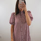 The Heritage Gingham Dress | Burgundy Puff Sleeve Midi Dress
