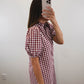 The Heritage Gingham Dress | Burgundy Puff Sleeve Midi Dress