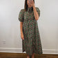 The Woodland Bloom Dress | Green Floral Puff Sleeve Midi Dress