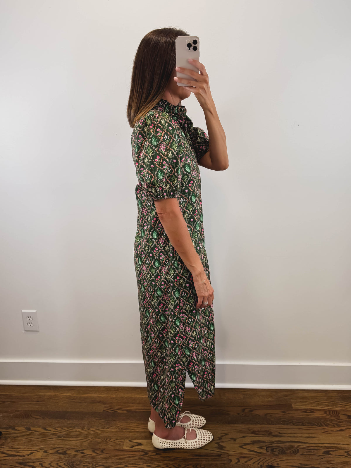 The Woodland Bloom Dress | Green Floral Puff Sleeve Midi Dress