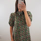 The Woodland Bloom Dress | Green Floral Puff Sleeve Midi Dress