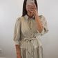 The Ashford Dress | Brown Belted Three-Quarter Sleeve Midi Dress