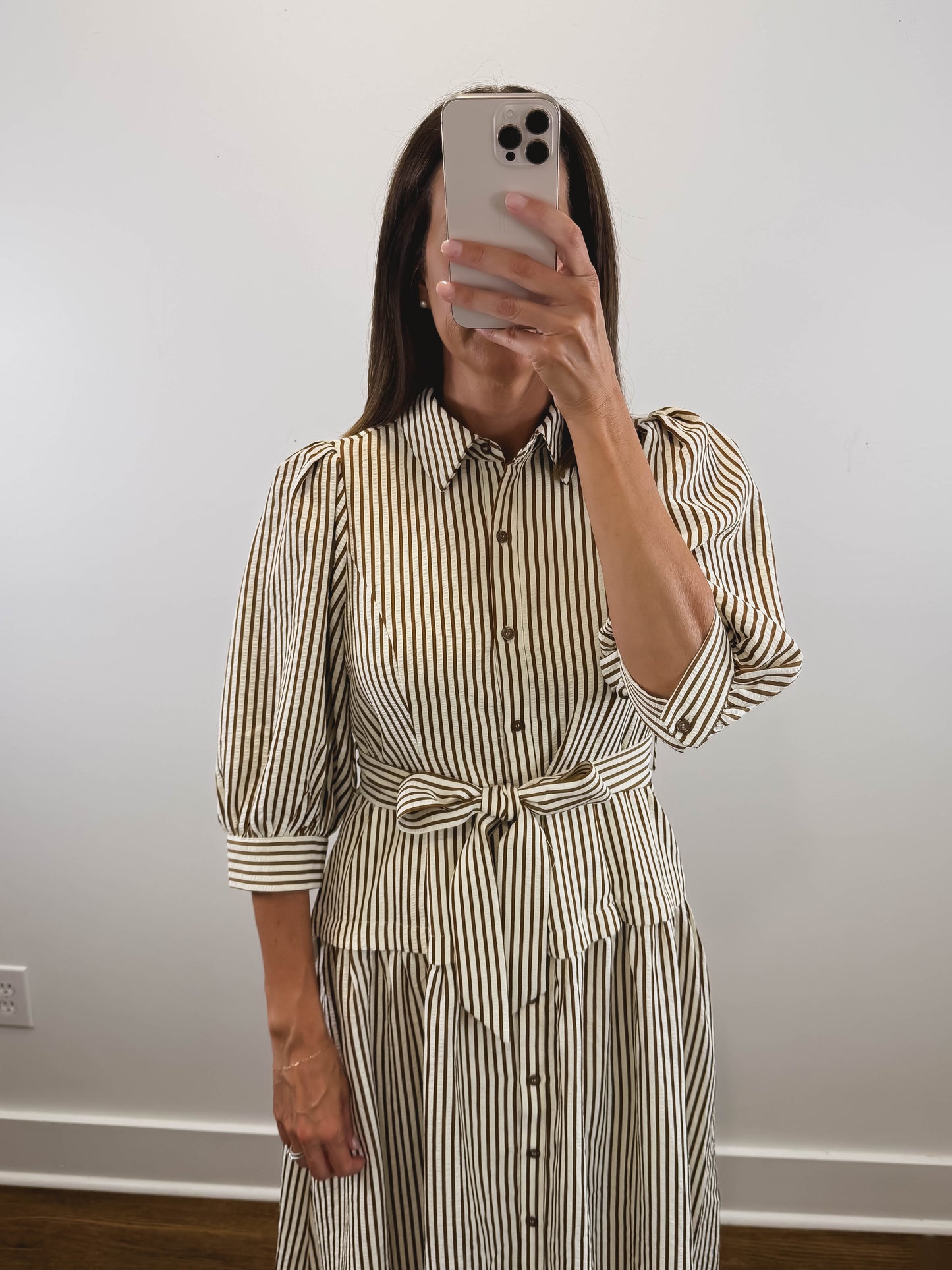 The Ashford Dress | Brown Belted Three-Quarter Sleeve Midi Dress