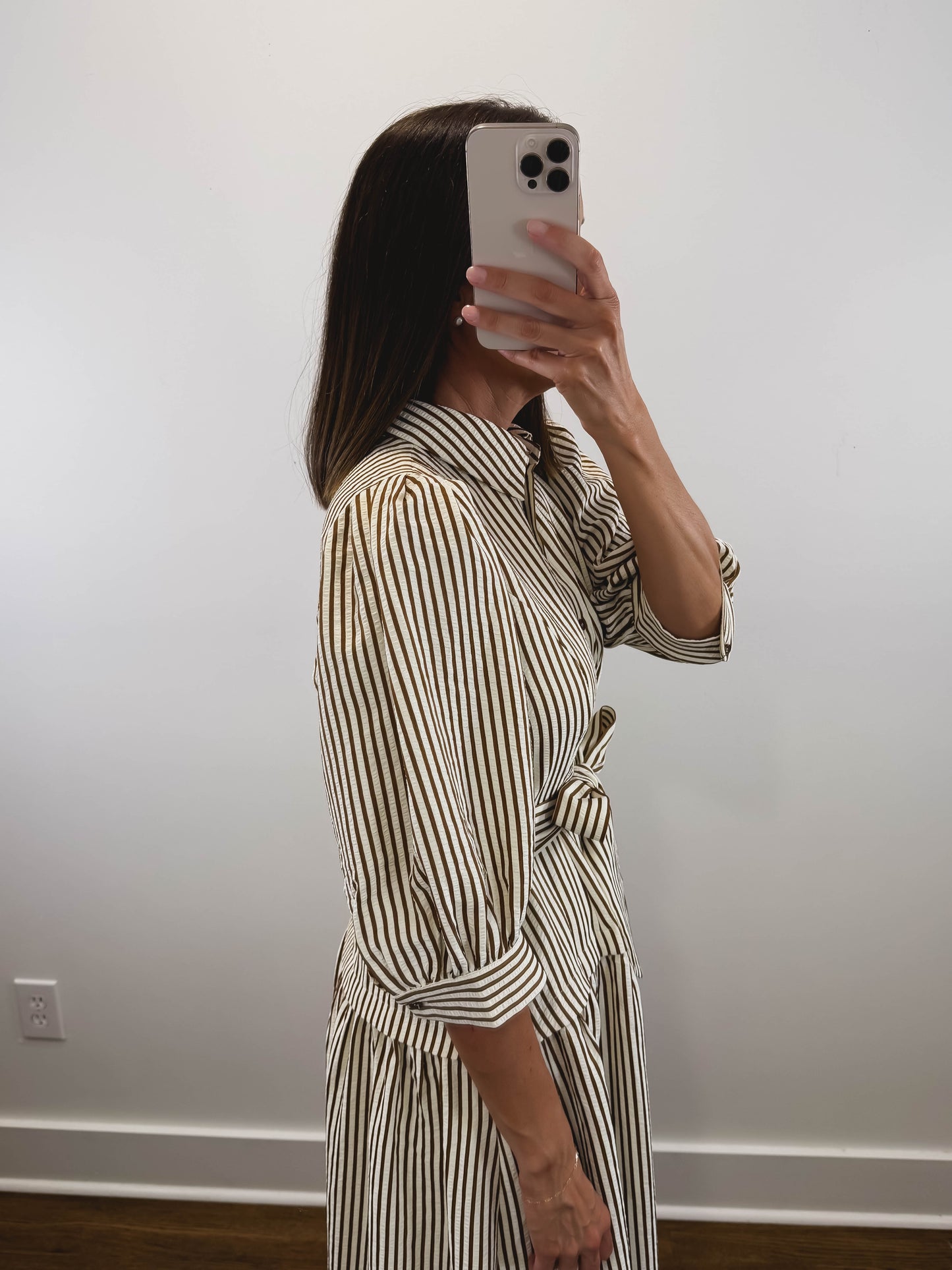 The Ashford Dress | Brown Belted Three-Quarter Sleeve Midi Dress