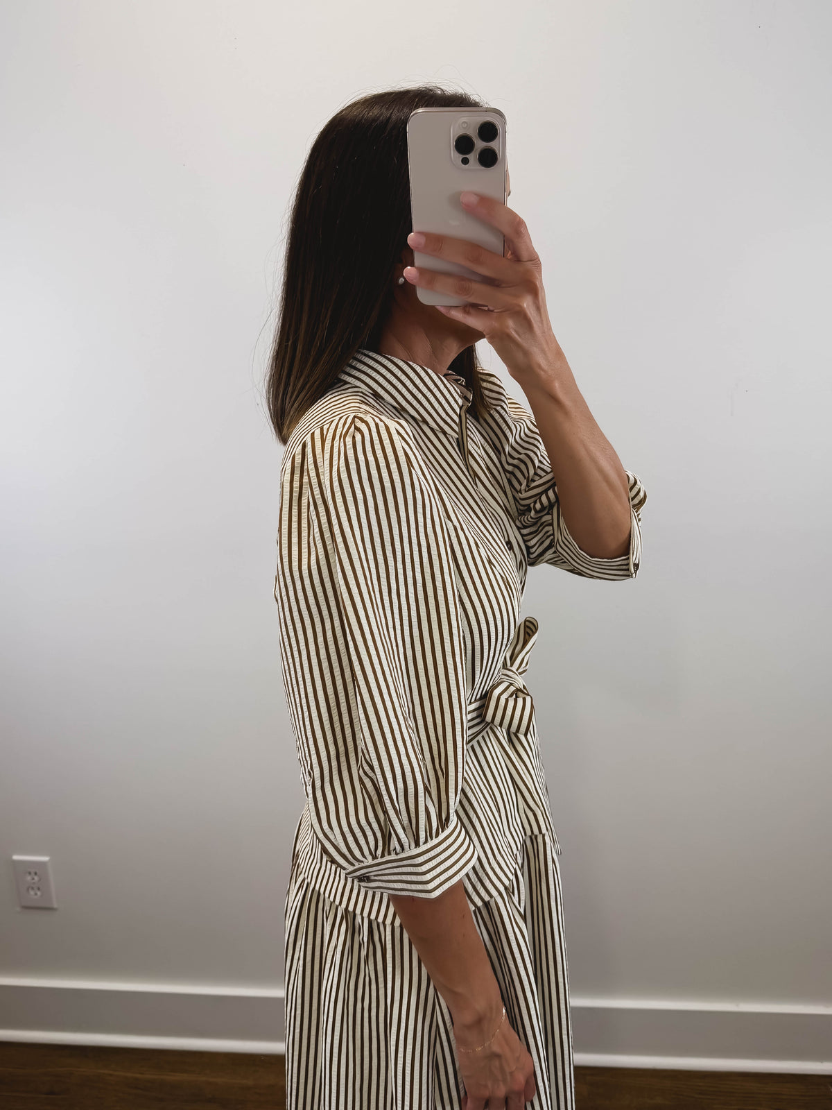 The Ashford Dress | Brown Belted Three-Quarter Sleeve Midi Dress