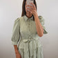 The Ashford Dress | Green Belted Three-Quarter Sleeve Midi Dress