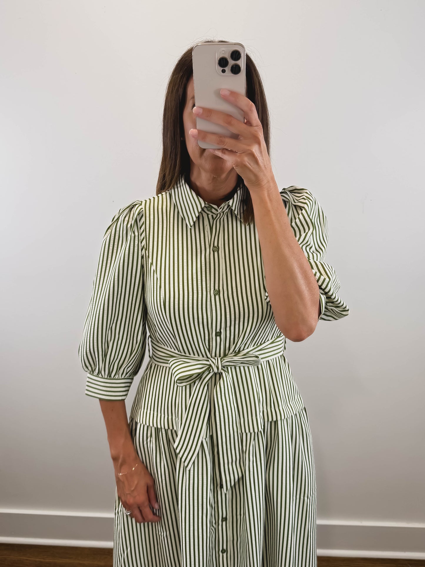 The Ashford Dress | Green Belted Three-Quarter Sleeve Midi Dress