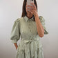 The Ashford Dress | Green Belted Three-Quarter Sleeve Midi Dress