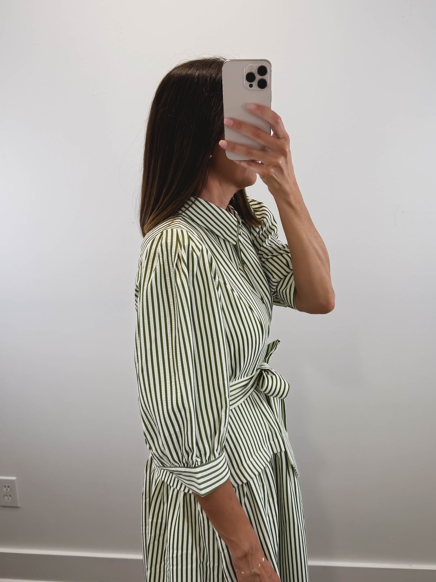 The Ashford Dress | Green Belted Three-Quarter Sleeve Midi Dress