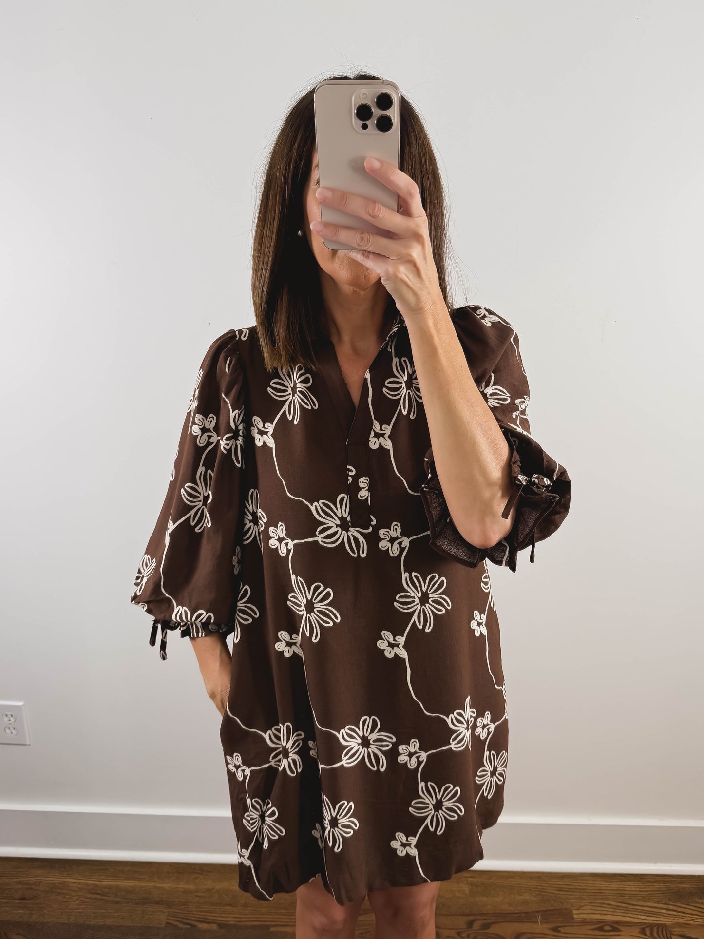 The Daisy Chain Dress | Brown Embroidered Mini Dress