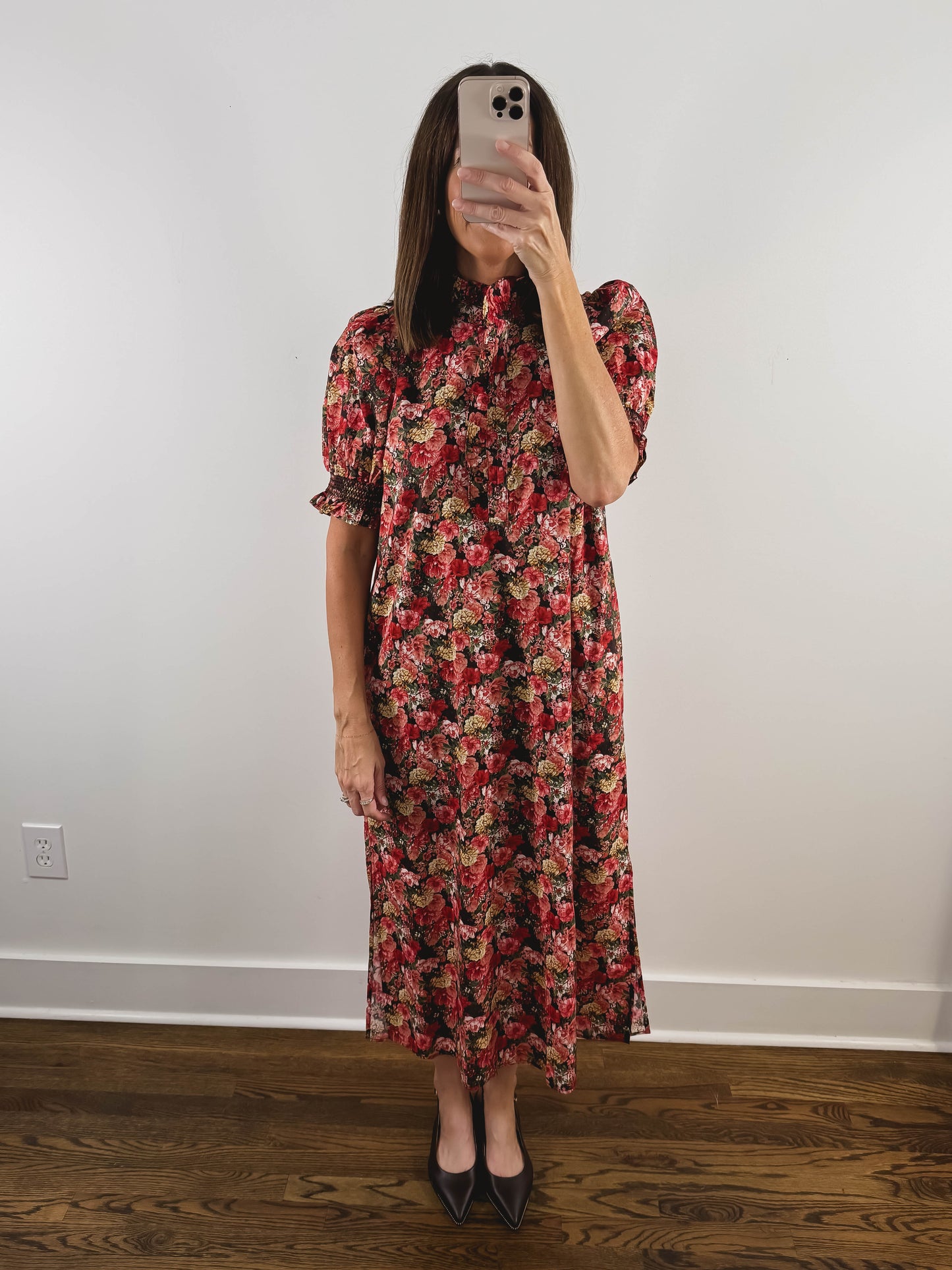 The Scarlett Dress | Red Floral Church Midi Dress