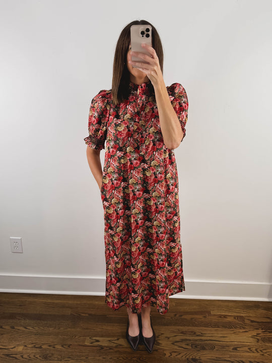 The Scarlett Dress | Red Floral Midi Dress