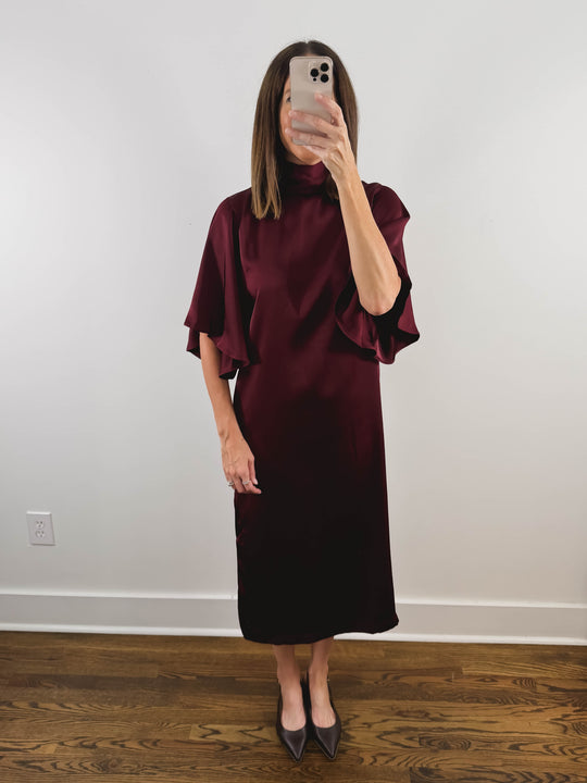 The Bordeaux Dress | Burgundy Satin Midi Dress