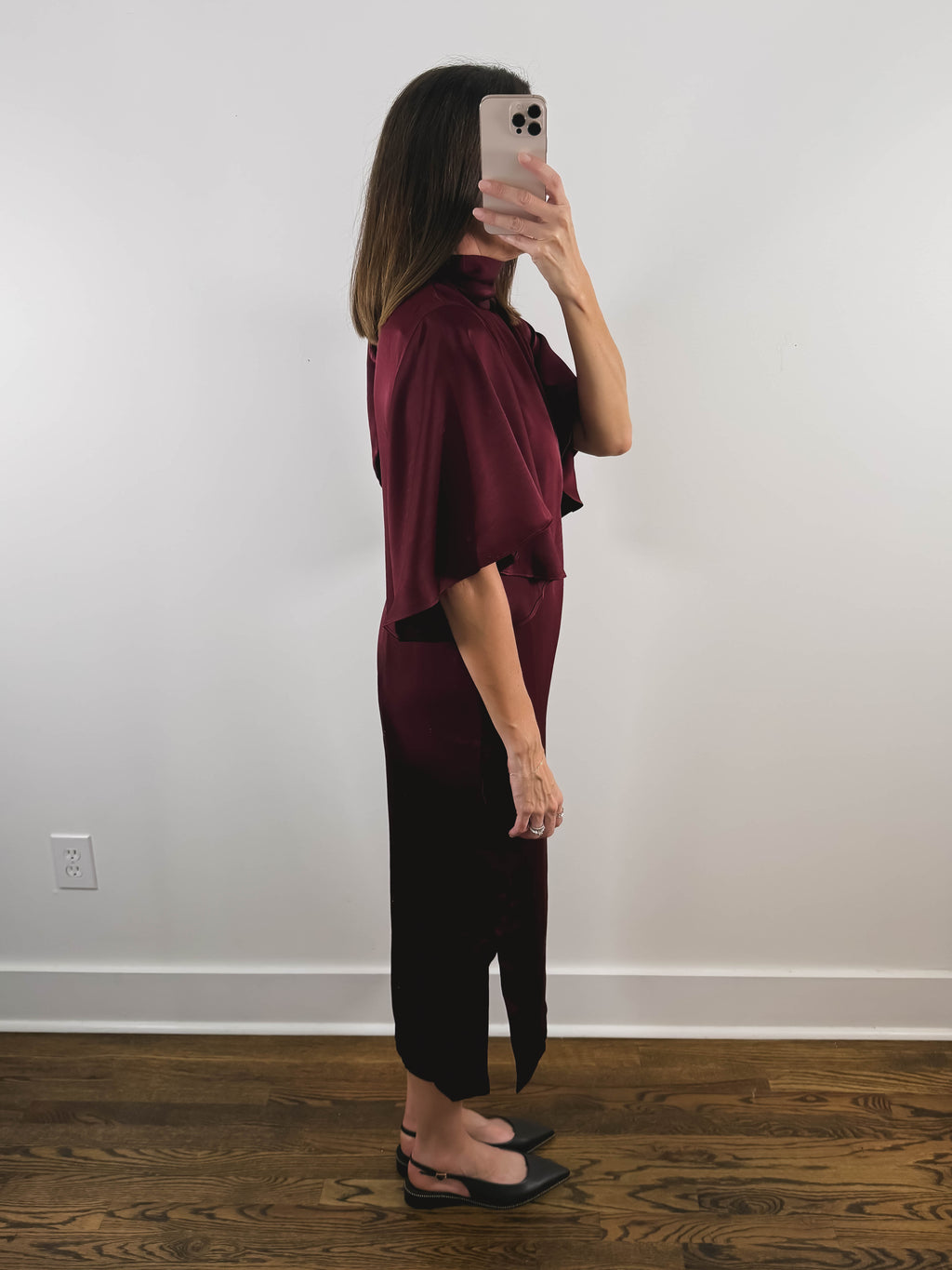 The Bordeaux Dress | Burgundy Satin Midi Dress