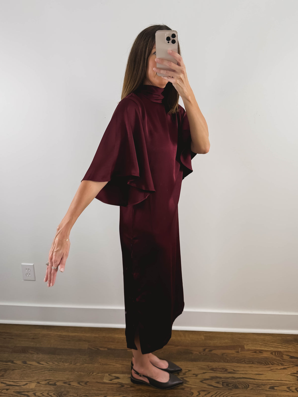 The Bordeaux Dress | Burgundy Satin Midi Dress