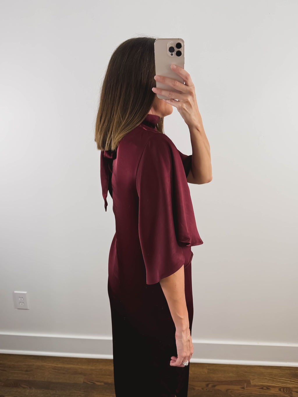 The Bordeaux Dress | Burgundy Satin Midi Dress