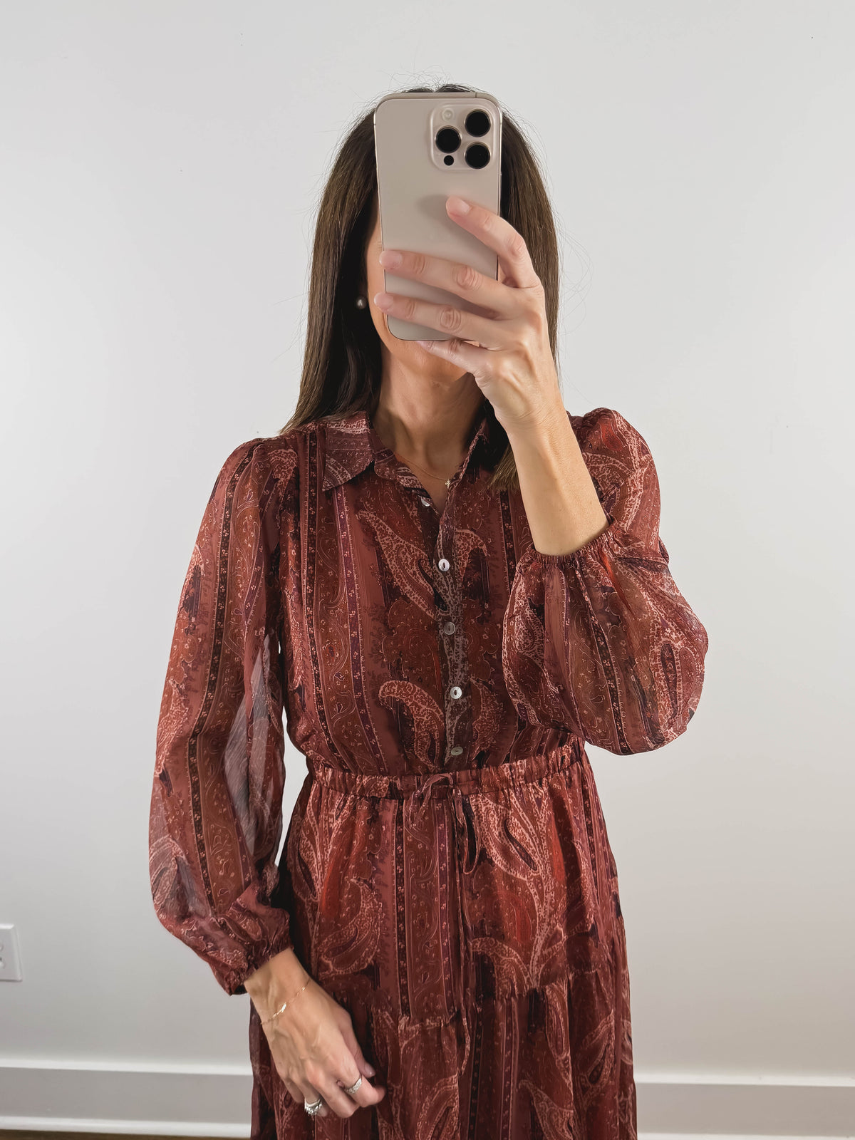 The Sedona Dress | Rust Paisley Wedding Guest Maxi Dress