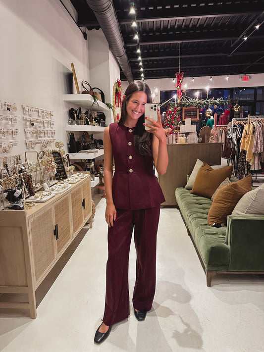 Maroon Pleated Pants