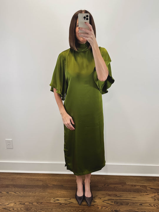 The Bordeaux Dress | Green Satin Midi Dress