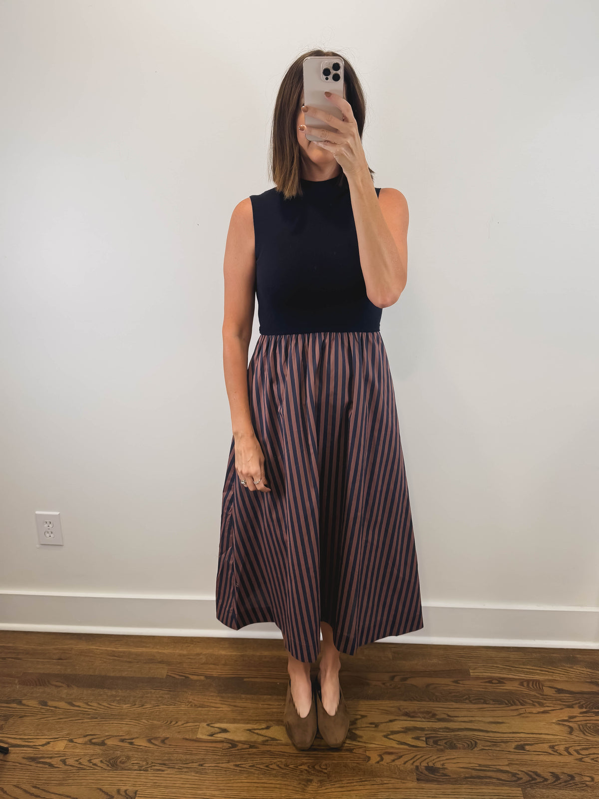The Newport Dress | Navy Sleeveless Striped Midi Dress