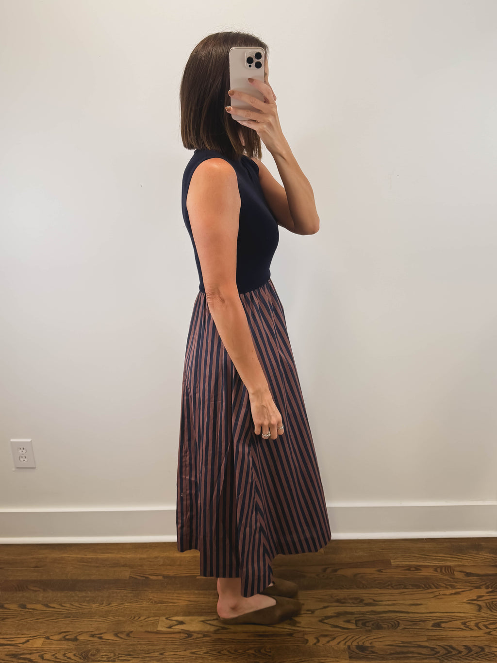 The Newport Dress | Navy Sleeveless Striped Midi Dress