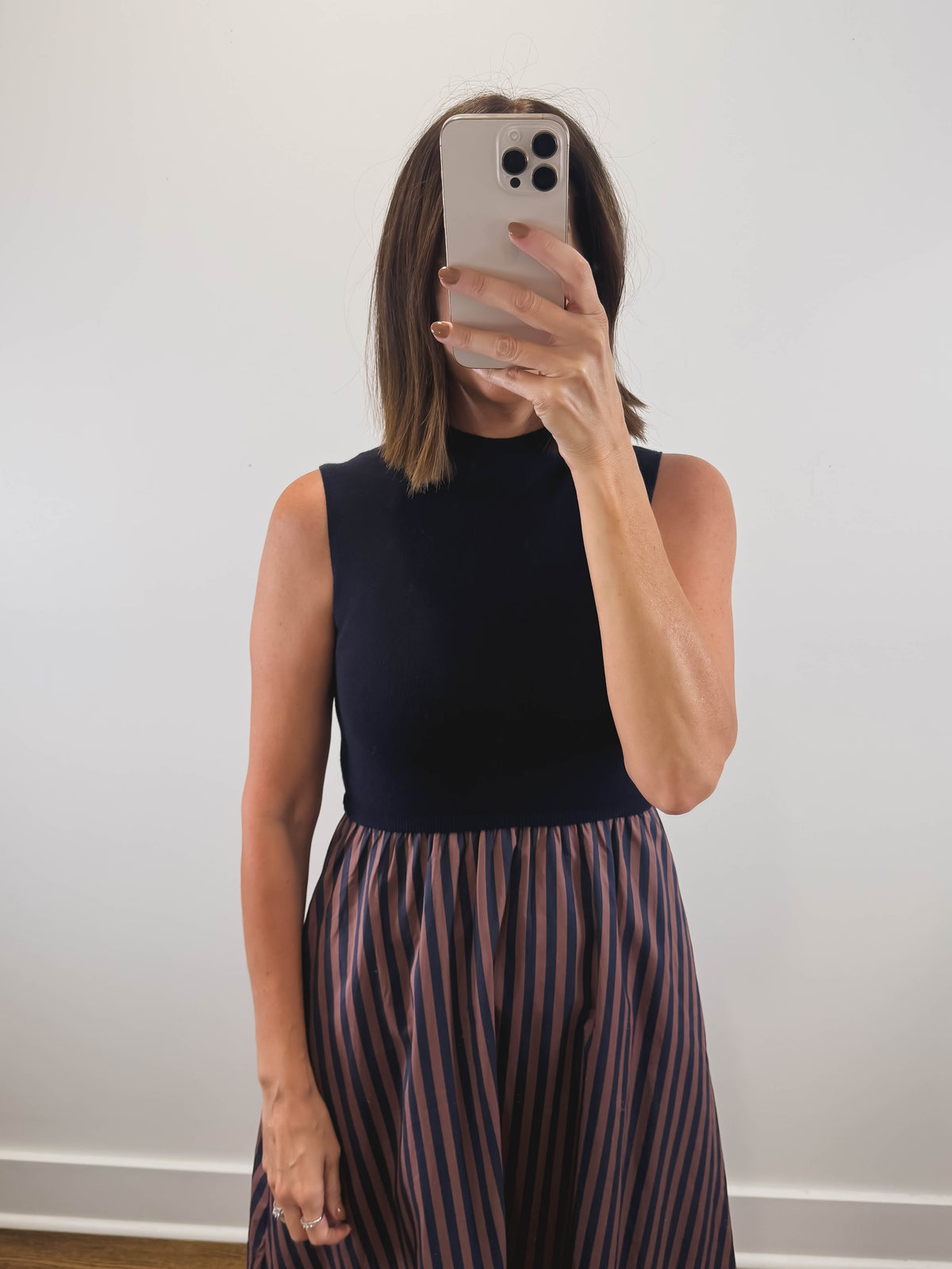 The Newport Dress | Navy Sleeveless Striped Midi Dress