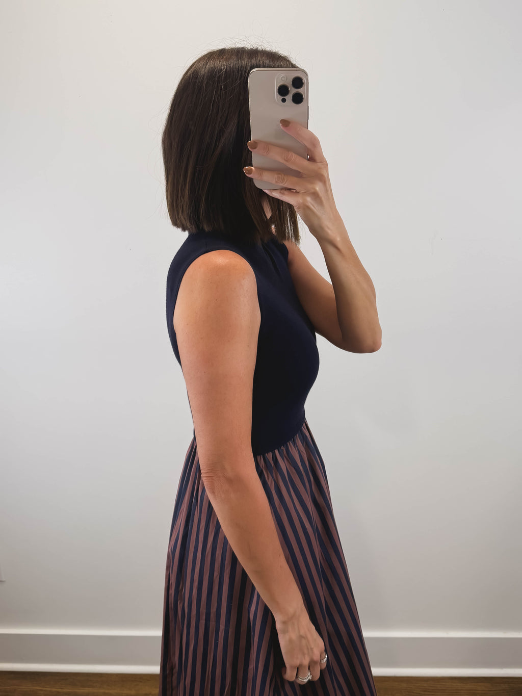 The Newport Dress | Navy Sleeveless Striped Midi Dress