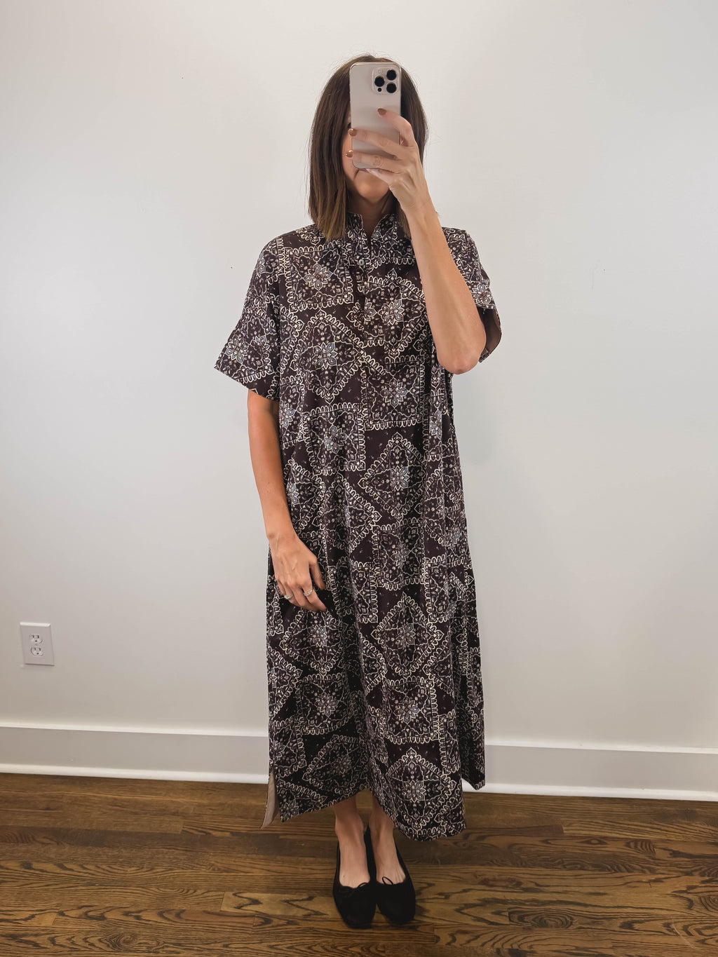 The Homestead Dress | Brown Paisley Midi Shirt Dress
